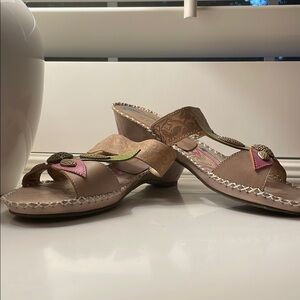 Elegant Pink, Green, Gold and Tan Women's Sandals